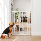 PawHut - Barrière pour animaux de compagnie 36" avec porte de passage - Blanc-Les adultes peuvent ouvrir la porte d’une main en faisant glisser le bouton aux deux extrémités en même temps et en soulevant