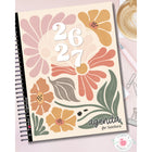 Pomme & Gribouillis - Agenda pour enseignants 26-27: Hebdomadaire/mensuel - 11-1/2" x 9-1/2" - Retro Floral - Anglais-Planification annuelle et mensuelle sans les matières pour convenir à tous & plusieurs pages de notes de réunion, de comités ou autres