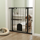 PawHut - Barrière pour Animaux Extra Large 30"-41" avec Petite Porte - 35"H - Noir-Équipée d’une petite porte, pratique pour le passage des animaux domestiques