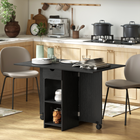 HOMCOM - Table à manger pliante à abattant avec tiroir et étagères de rangement pour 4-6 personnes - noir-Le grand plateau offre suffisamment d'espace pour accueillir jusqu'à quatre personnes 