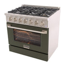 Kucht - 36 po Série KNG Cuisinière Pro Style au gaz naturel - Acier inoxydable/Vert olive-Manettes de commande en métal de haute qualité