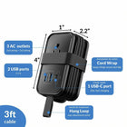 Uncaged Ergonomics - Chargeur de voyage ergonomique sans cage - 4 CA - 2 USB - 1 USB-C - Noir - Paquet de 2-1 prise à 2 broches.