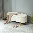 HOMCOM - Banc ottoman de chambre rembourré à canaux capitonnés - blanc crème-Pieds dorés ajoutant une touche sophistiquée à son apparence chic 