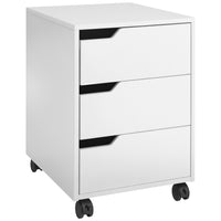 HOMCOM - Classeur à 3 tiroirs avec roulettes, mobile - blanc-3 tiroirs avec poignées découpées sur rails coulissants en métal pour un rangement organisé 
