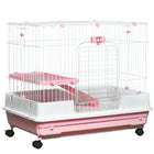 PawHut - Cage à 2 niveaux pour lapin, cochon d’Inde, furet 28 po H, plateau coulissant - rose-Idéal pour les petits animaux comme les lapins, furets, chinchillas et autres 