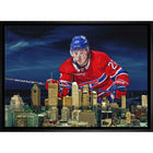 Cole Caufield sur toile Canadiens Skyline-H - Toile encadree - 31" x 22"-Impression sur toile de qualité supérieure avec bordures enveloppées