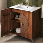 Modway - Vernon 30" Bois cannelé Armoire de coiffeuse avec évier - Blanc noyer-Trous étendus de 8"
