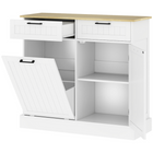 HOMCOM - Buffet avec armoire à déchets basculante à panneaux rainurés 10 gallons et tiroirs - blanc-L’armoire à poubelle dissimulée garde les environs propres et sans odeurs 