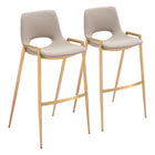 Zuo - Desi Tabouret de bar - Beige/Or - Ensemble de 2-Support pour les bras