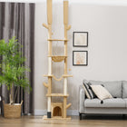 PawHut - arbre à chat du sol au plafond 89 po-100 po avec poteaux à griffer - marron-Revêtement en velours doux offrant une touche luxueuse 