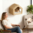 PawHut - Maison pour chat murale - étagère avec coussin lavable-Cadre solide supportant en toute sécurité des chats jusqu’à 12 lbs (6 kg) pour jouer sans risque 