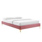 Modway - Sutton Performance Velvet Cadre de lit simple, Rose poussiéreuse-Poutre centrale renforcée et jambes de soutien