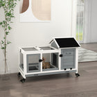 PawHut - Clapier à lapin avec roues, rampe, enclos et plateau - gris - 42,5 po L x 22,8 po l x 29 po H-Clôture en fil d'acier offrant une bonne ventilation 