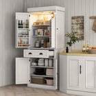 HOMCOM - Armoire de cuisine 71 po avec étagères à épices et éclairage LED - blanc-Six étagères à épices derrière les portes, équipées de barres de protection 