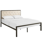 Modway - Mia Tissu Lit Queen, Brun beige-Tête de lit en tissu à boutons touffonnés