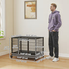 PawHut - Cage pour chien robuste pour grands et moyens chiens, roues verrouillables, plateau-Quatre roulettes pour un déplacement facile, dont deux avec frein pour éviter tout déplacement involontaire 