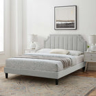 Modway - Sienna Performance Velvet Lit plateforme Queen, Gris clair-Poutre centrale renforcée et jambes de soutien