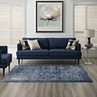 Modway - Minu Treillis floral vieilli Tapis de 5 pi l x 8 pi L - Bleu foncé, jaune et orange-Protéger les planchers de la circulation ou des meubles