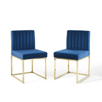 Modway - Carriage Performance Velvet Chaise à manger Ensemble de 2 - Marine d’or-Fauteuil à manger Glam Deco