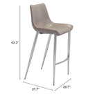 Zuo - Magnus Tabouret de bar - Brun/Argent - Ensemble de 2-Garantie limitée de 3 ans