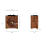 Modway - Vernon 30" Bois cannelé Armoire de coiffeuse avec évier - Noir noyer-Construction en bois massif de manguier