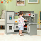Qaba - Cuisine d’angle pour enfants avec lumières et sons - gris-L’horloge jouet sur la cuisine aide les enfants à apprendre à lire l’heure 