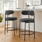 Modway - Albie Tissu Boucle Tabourets de comptoir Ensemble de 2 - Noir charbon-Base métallique tubulaire
