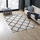 Modway - Marja Treillis marocain Tapis de 5 pi l x 8 pi L - Ivoire et charbon de bois-Tissage serré à poil bas