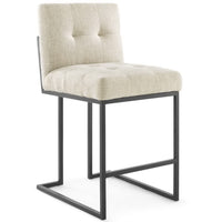 Modway - Privy Acier inoxydable noir Tissu rembourré Tabouret de comptoir - Noir beige-Tabouret de comptoir de cuisine Glam Deco