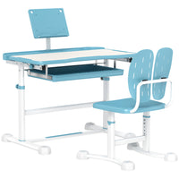Qaba - Ensemble bureau et chaise pour enfants, hauteur réglable avec plateau inclinable - bleu-Plateau en MDF et pieds en acier assurent durabilité et stabilité  
