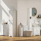 HOMCOM - Armoire de rangement haute et mince pour salle de bain avec portes - grain de bois blanc-Les boutons dorés et la base courbée rehaussent l'attrait visuel 