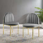 Modway - Isla Performance Velvet Fauteuil d’appoint de salle à manger Ensemble de 2 - Gris or-Base en acier inoxydable doré