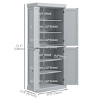 HOMCOM - Armoire de cuisine autoportante à 4 portes avec étagères - gris-Les portes magnétiques avec poignées rondes facilitent l'ouverture et la fermeture 