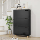 HOMCOM - Armoire à chaussures étroite avec 3 portes rabattables et étagères réglables - noir-Des sangles anti-basculement assurent la sécurité en fixant l'armoire au mur 