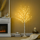 HOMCOM - Arbre de bouleau artificiel lumineux 5 pi avec 96 LED blanc chaud - blanc-La conception pré-éclairée vous fait gagner du temps dans l'organisation à la lumière 