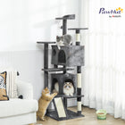 PawHut - Arbre à chat 63 po H, avec deux niches pour chats - gris foncé-Comprend des poteaux à griffer et une rampe pour satisfaire les instincts naturels de griffade 