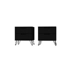 Manhattan Comfort - Rockefeller Table de Nuit Moderne du Milieu du Siècle à 2 Tiroirs 51 cm - Noir - Lot de 2-Table de chevet 2 pièces style milieu du siècle pour chambre et salon