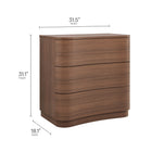 Modway - Mirae 3 tiroirs Commodeuse compacte courbe, Chêne brun brossé-Façades de tiroirs sculptées et courbées