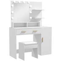 HOMCOM - Coiffeuse avec miroir et lumières - 40,9 po L x 15,7 po l x 55,1 po H - blanc-Coiffeuse avec miroir et tabouret, idéale pour les espaces de soins personnels 