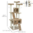 PawHut - Arbre à chat grand 70,5 po - beige-Plateformes et condos chauds et doux offrant un espace confortable pour que votre chat fasse la sieste 