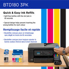 Brother - BTD180 Bouteilles d’encre cyan, magenta, jaune authentiques à haut rendement-Compatible avec les imprimantes INKvestment Tank suivantes de Brother : MFC-T580DW, MFC-T780DW et MFC-T980DW.