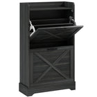 HOMCOM - Armoire à chaussures étroite style ferme avec 2 tiroirs basculants et étagères réglables - gris vieilli-Effet bois vieilli et panneaux de grange à croisillons en X ajoutent un style ferme 