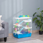 PawHut - Cage pour hamster 23 po L 5 niveaux avec système de tubes tunnels - Bleu-2 portes avant vous permettent d'accéder facilement à votre hamster