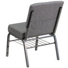 Flash Furniture – Chaise d’église Hercules 21 po larg, siège 3,75 po épais, compartiment pour livre, gris, structure argentée-Pochette à dossier pour le rangement de livres