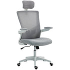 HOMCOM - Chaise de bureau ergonomique avec appui-tête réglable - gris-Restez confortable toute la journée avec une assise respirante aspect lin et un dossier en maille 