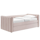Modway - Veyla Chenal Touffé Performance Velvet Lit de jour jumelle avec Trundle, Rose-Disposition jumelle sur bicylindre