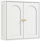 HOMCOM - Armoire murale de salle de bain avec 2 portes arquées et poignées dorées - grain de bois blanc-Deux étagères derrière deux portes organisent les essentiels, facilitant les routines quotidiennes sans effort