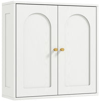 HOMCOM - Armoire murale de salle de bain avec 2 portes arquées et poignées dorées - grain de bois blanc-Deux étagères derrière deux portes organisent les essentiels, facilitant les routines quotidiennes sans effort