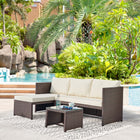 Manhattan Comfort - Ensemble de 3 : canapé 2 places et fauteuil lounge de patio moderne Menton avec table basse - marron et crème-Dimensions du canapé 2 places : 123 cm de longueur, 64 cm de profondeur, 67 cm de hauteur