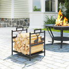 Outsunny - Porte-bûches extérieur- support à bois robuste avec poignées, noir-Peut contenir jusqu'à 110 lb (50 kg) de bois dans une structure compacte et peu encombrante 